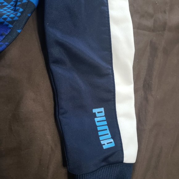 Puma Sweater Camouflage Zip Up Stripe On Sleeves Front Pocket White Blue 2T - Picture 4 of 5